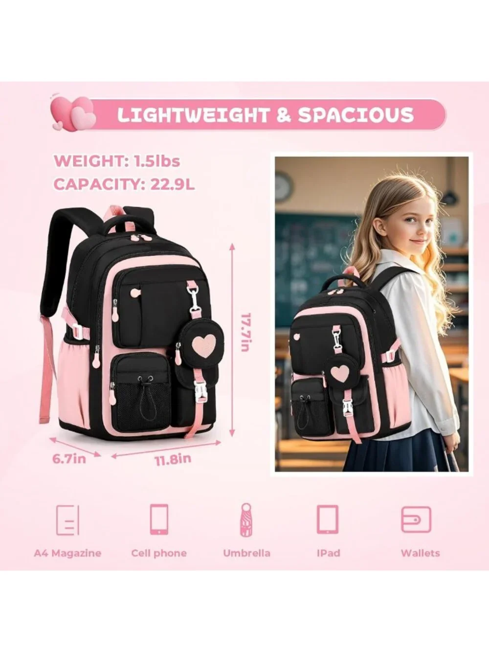 Stylish Girls Backpack - Perfect School Bag for Elementary & Middle School